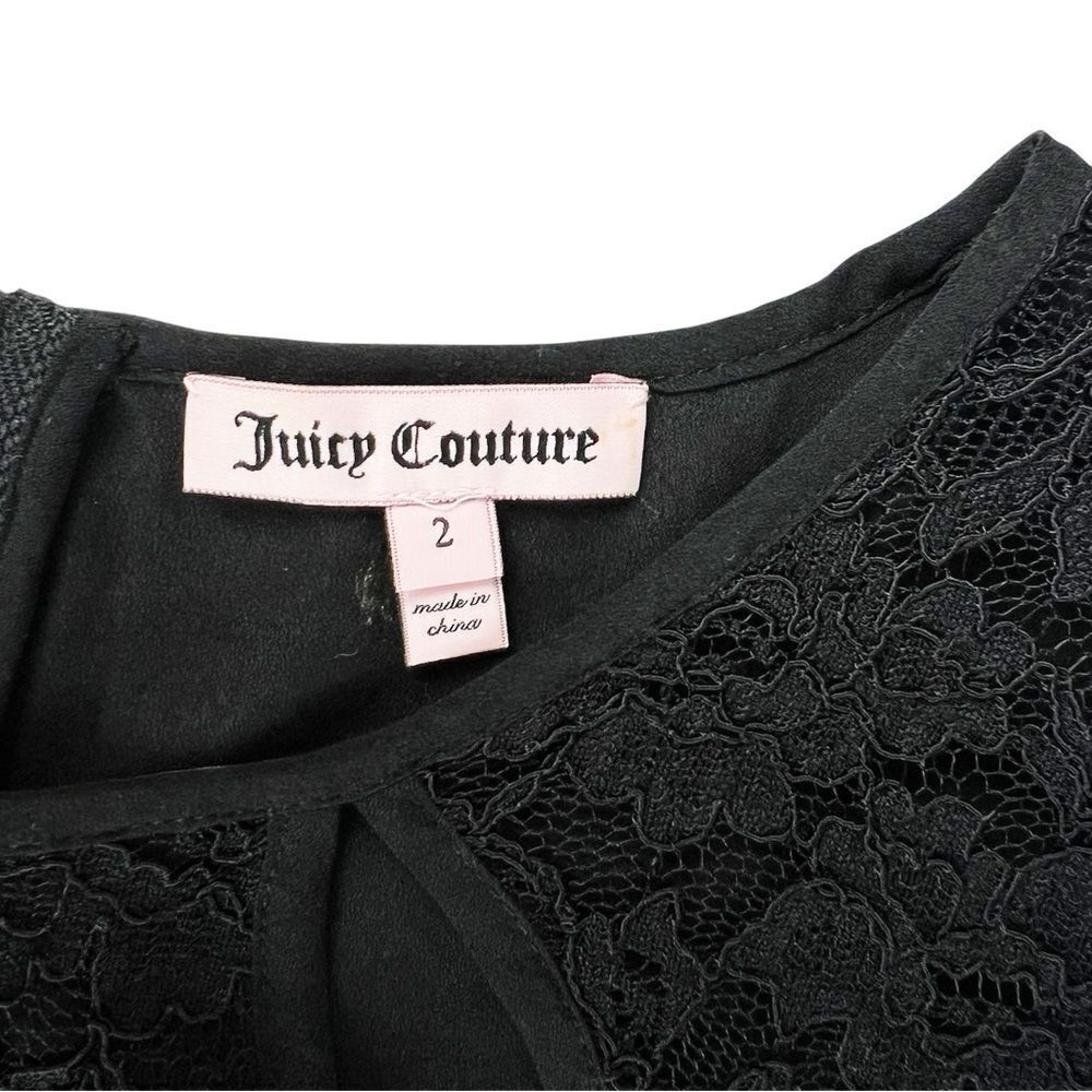 Juicy Couture Black Lace Shift Dress Long Sleeves Teardrop Cutout Size 2 - Picture 5 of 7